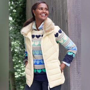Talbots Quilted Puffer Vest with Faux Fur Collar | Size M